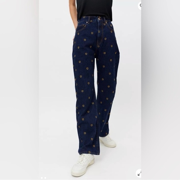 BDG High Waist Baggy Horseshoe Embroidered Dark Wash Cowboy Jeans size 27 - Picture 8 of 16